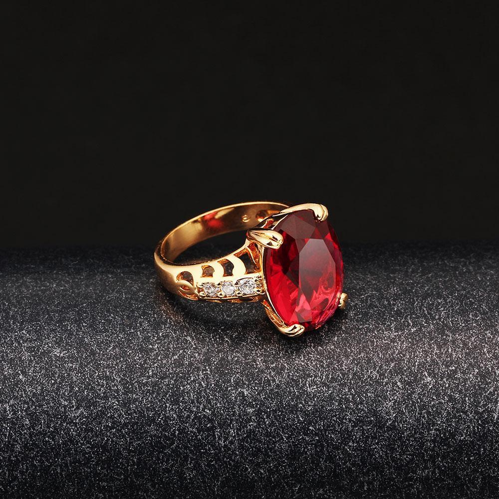 Trendy Copper Gold Color Party Rings for Women with 16mm Broadside Oval Red Stone – Jewelry Gift for Friend -Customized Jewel