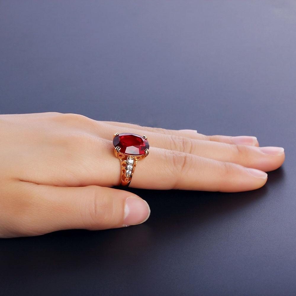 Trendy Copper Gold Color Party Rings for Women with 16mm Broadside Oval Red Stone – Jewelry Gift for Friend -Customized Jewel