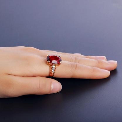 Trendy Copper Gold Color Party Rings for Women with 16mm Broadside Oval Red Stone – Jewelry Gift for Friend -Customized Jewel