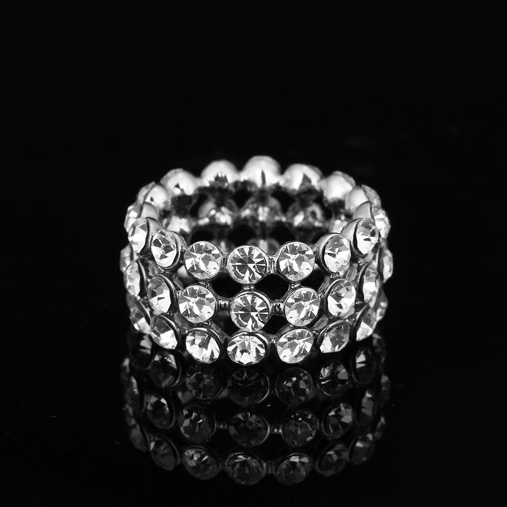 Luxurious Zinc Alloy Rhodium Plated Rings for Women with 3 Rows of Shiny White Cubic Zirconia Stones – Trendy Jewelry Gift-Customized Jewel