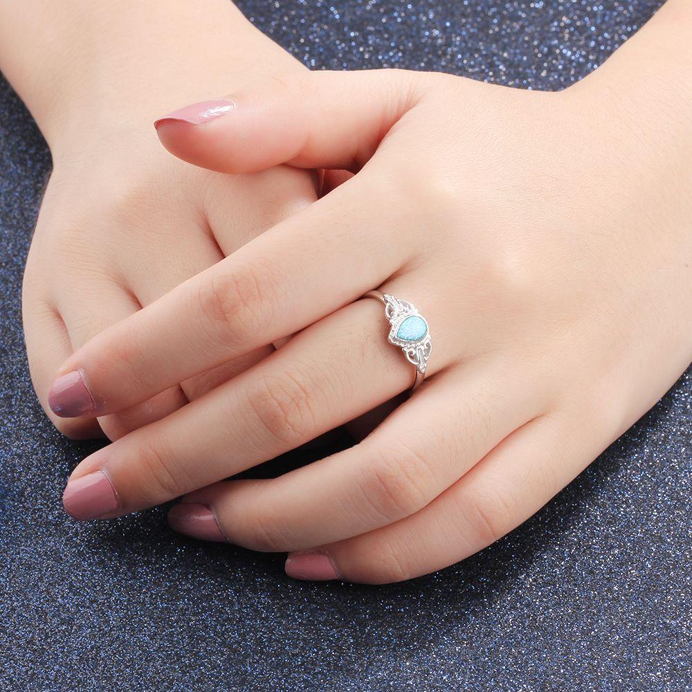 925 Sterling Silver Elegant Rings for Women – Water Drop Shape Blue Opal Stone – Fashion Jewelry Birthday Gift for Mother -Customized Jewel