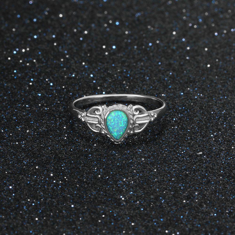 925 Sterling Silver Elegant Rings for Women – Water Drop Shape Blue Opal Stone – Fashion Jewelry Birthday Gift for Mother -Customized Jewel