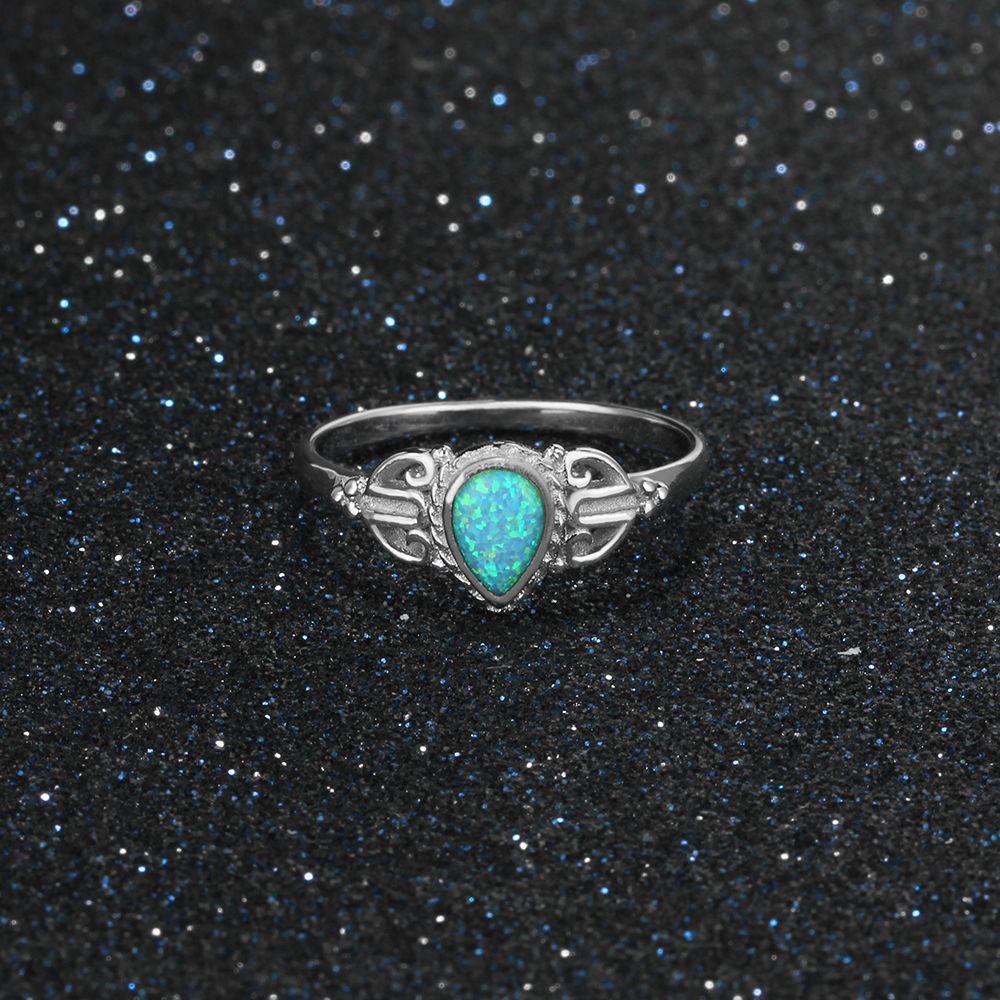 925 Sterling Silver Elegant Rings for Women – Water Drop Shape Blue Opal Stone – Fashion Jewelry Birthday Gift for Mother -Customized Jewel
