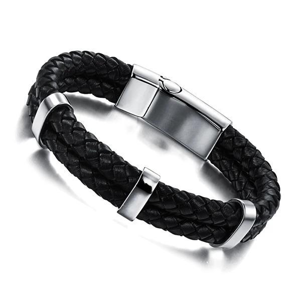 Stainless Steel & Genuine Leather Bracelet for Men, Trendy Wrap Wristband Jewelry, Gift for Your Male Friend & Boyfriend-Customized Jewel
