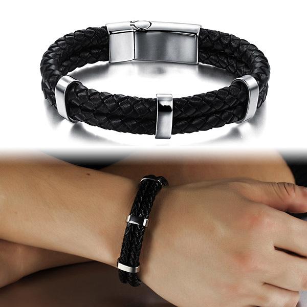 Stainless Steel & Genuine Leather Bracelet for Men, Trendy Wrap Wristband Jewelry, Gift for Your Male Friend & Boyfriend-Customized Jewel