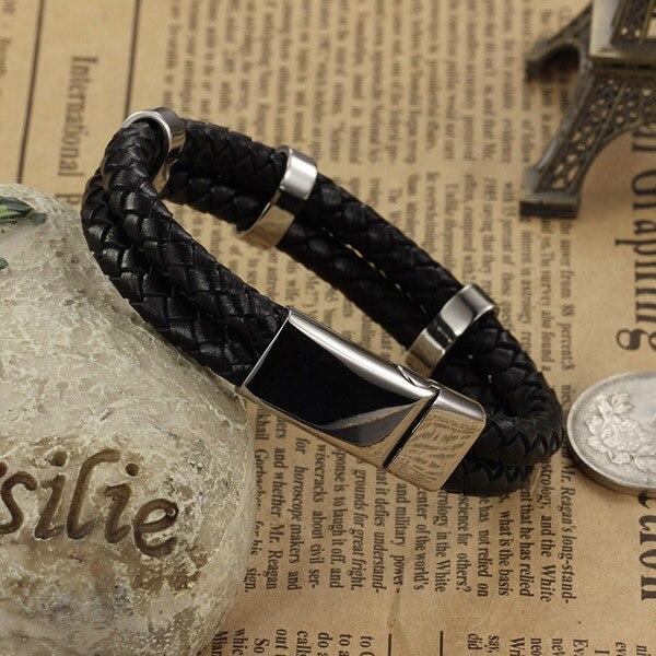 Stainless Steel & Genuine Leather Bracelet for Men, Trendy Wrap Wristband Jewelry, Gift for Your Male Friend & Boyfriend-Customized Jewel