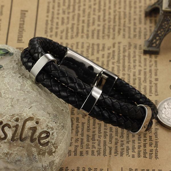 Stainless Steel & Genuine Leather Bracelet for Men, Trendy Wrap Wristband Jewelry, Gift for Your Male Friend & Boyfriend-Customized Jewel