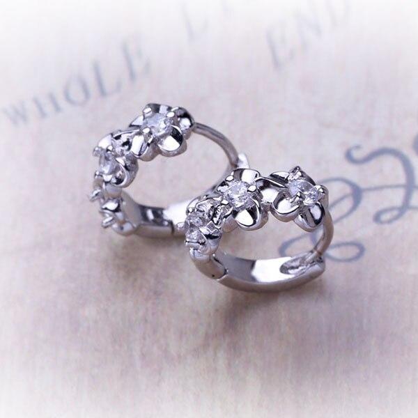 Elegant Flower Cubic Zirconia Hoop Earring, Rhodium Plated Vivid Ear Stud for Women, Ideal Gift for Her-Customized Jewel