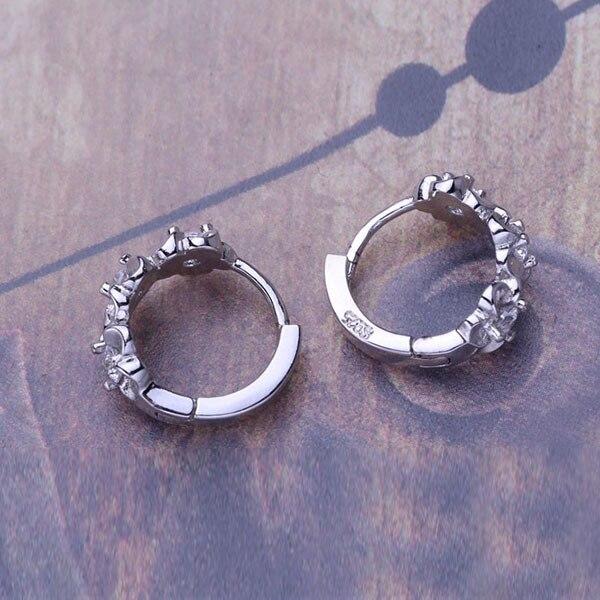 Elegant Flower Cubic Zirconia Hoop Earring, Rhodium Plated Vivid Ear Stud for Women, Ideal Gift for Her-Customized Jewel