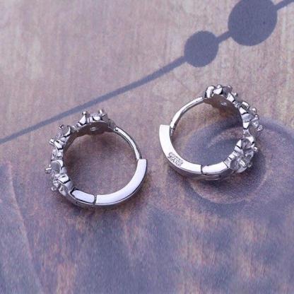 Elegant Flower Cubic Zirconia Hoop Earring, Rhodium Plated Vivid Ear Stud for Women, Ideal Gift for Her-Customized Jewel