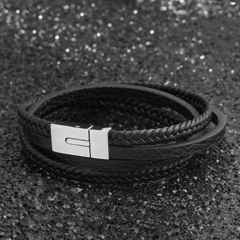 Classy Genuine Leather Braided Bracelets for Men with Stainless Steel Details, Wristband Gift for Him-Customized Jewel