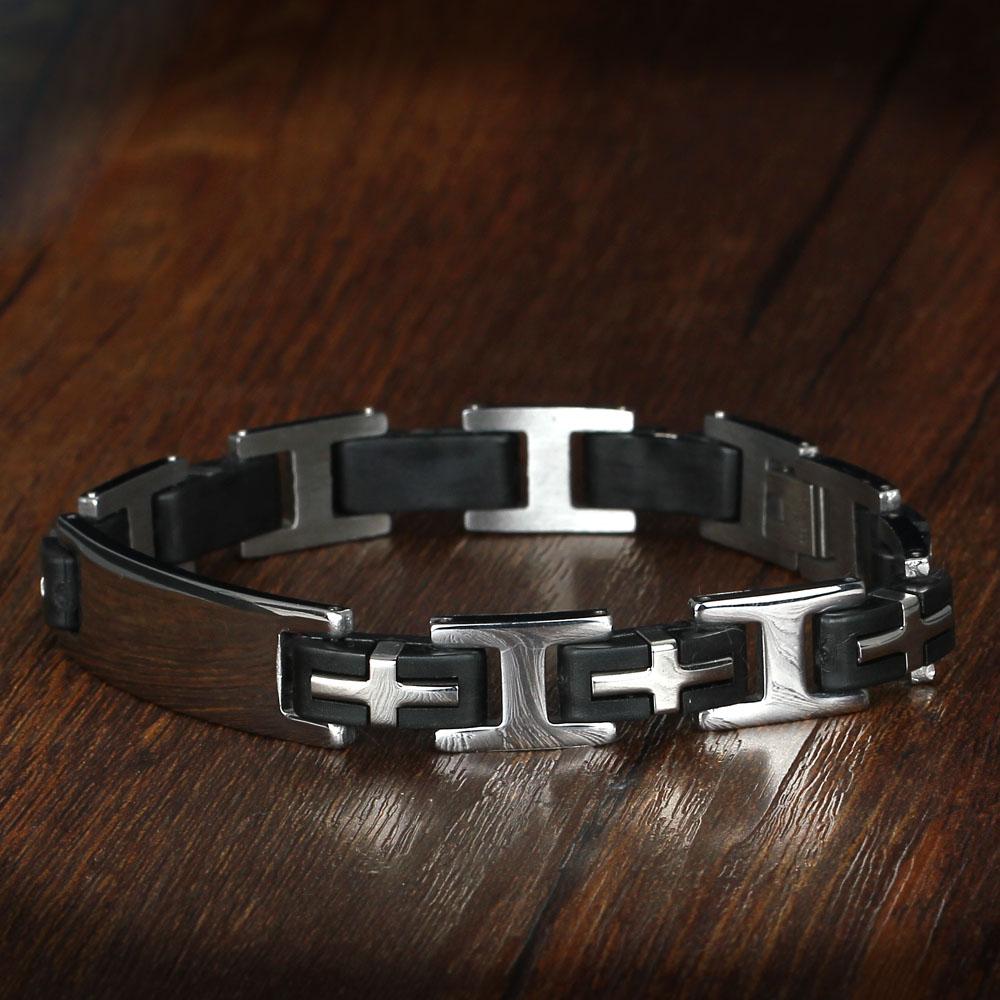 Fashion Stainless Steel Punk 220mm length Cross Bracelets for Men, Best Black Bracelets Gift for Dad-Customized Jewel