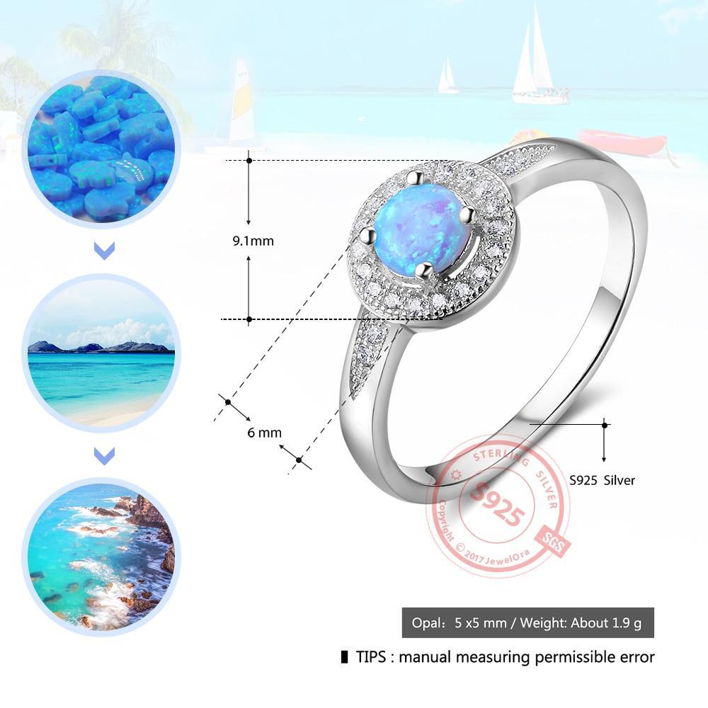 925 Sterling Silver Rings with 5mm Round Blue Opal, Trendy Wedding Bands for Women-Customized Jewel