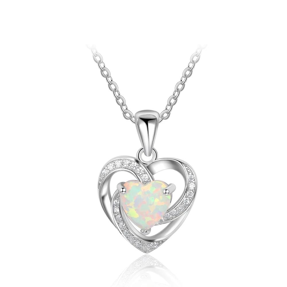 New Romantic Woman 925 Sterling Silver&Opal Necklace&Pendants Heart Design Best Women Jewelry Gift-Customized Jewel
