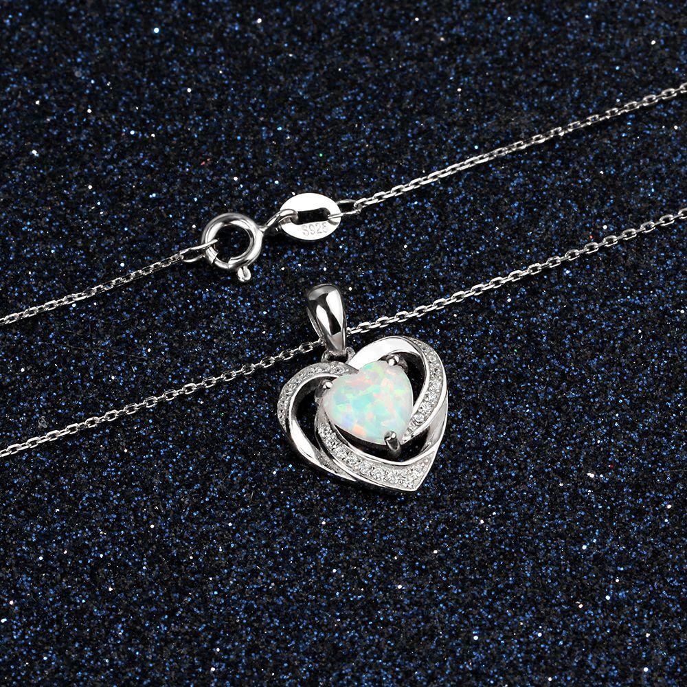 New Romantic Woman 925 Sterling Silver&Opal Necklace&Pendants Heart Design Best Women Jewelry Gift-Customized Jewel