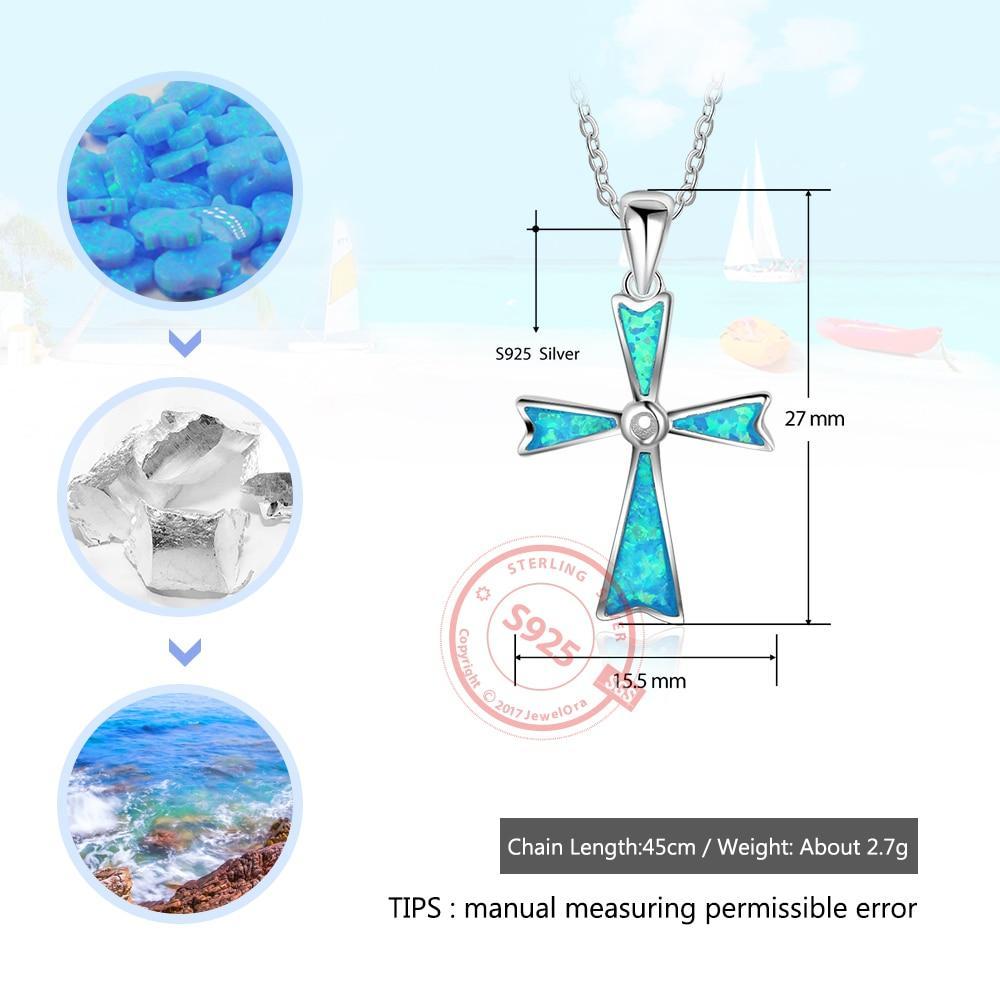 925 Sterling Silver Blue Opal Stone Cross Pendant Necklace, Unisex Jewelry Gift-Customized Jewel