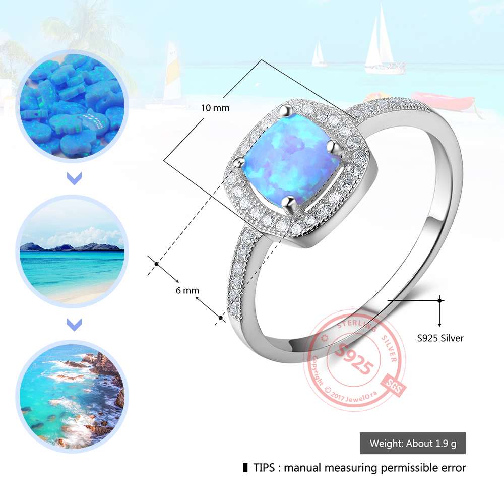 Women 100% 925 Sterling Silver Ring With Square Blue Opal Stone Ocean Style Elegant Gifts For Mommy-Customized Jewel