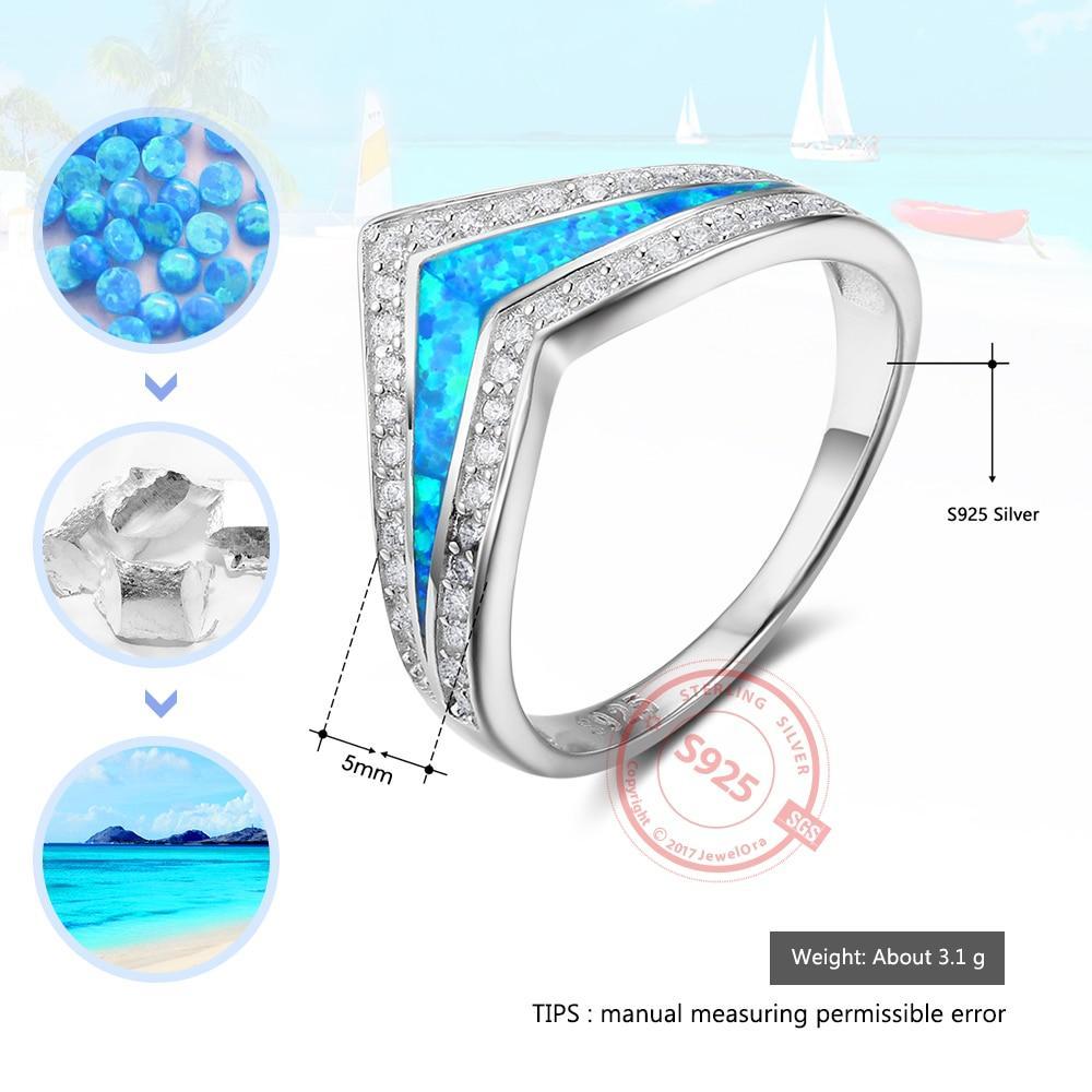 Trendy 925 Sterling Silver Blue Opal Stone & Cubic Zirconia Wedding Engagement Ring Gift Ideas For Women-Customized Jewel