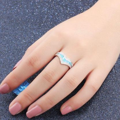 Trendy 925 Sterling Silver Blue Opal Stone & Cubic Zirconia Wedding Engagement Ring Gift Ideas For Women-Customized Jewel