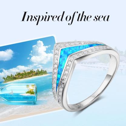 Trendy 925 Sterling Silver Blue Opal Stone & Cubic Zirconia Wedding Engagement Ring Gift Ideas For Women-Customized Jewel