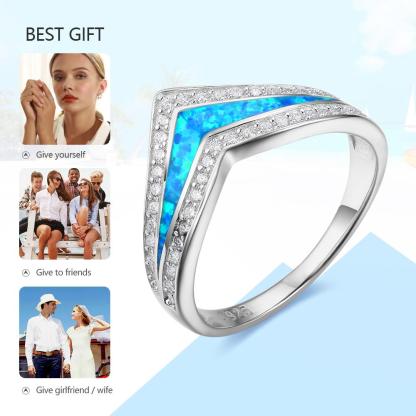 Trendy 925 Sterling Silver Blue Opal Stone & Cubic Zirconia Wedding Engagement Ring Gift Ideas For Women-Customized Jewel
