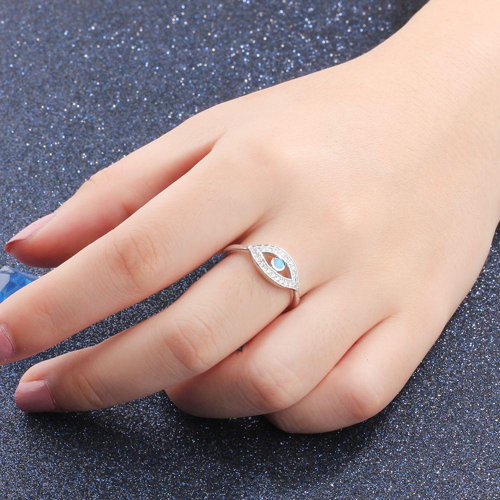 Solid 925 Sterling Silver Blue Opal Stone Cubic Zirconia Eye Shape Finger Rings Wedding Jewelry Gift For Her-Customized Jewel