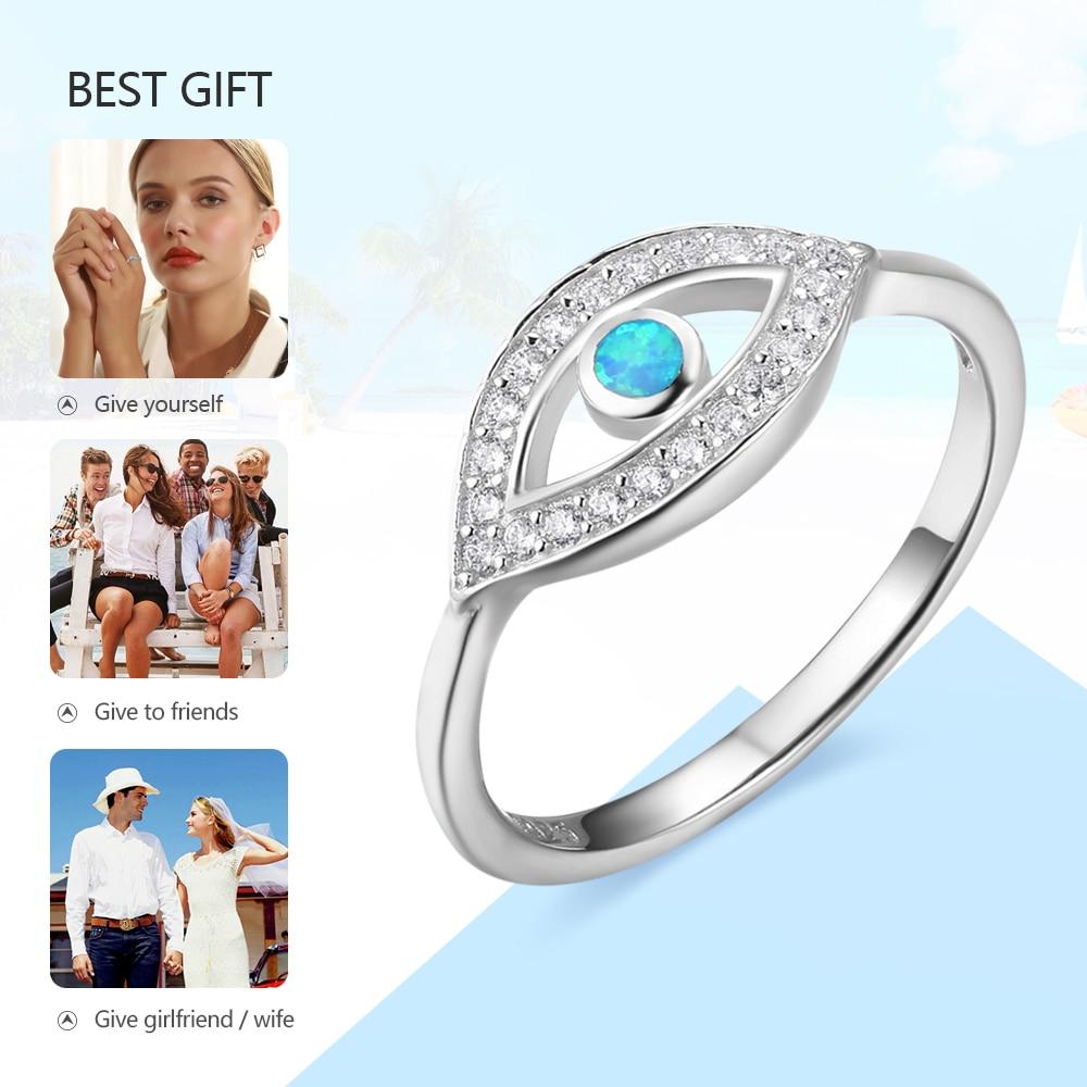 Solid 925 Sterling Silver Blue Opal Stone Cubic Zirconia Eye Shape Finger Rings Wedding Jewelry Gift For Her-Customized Jewel