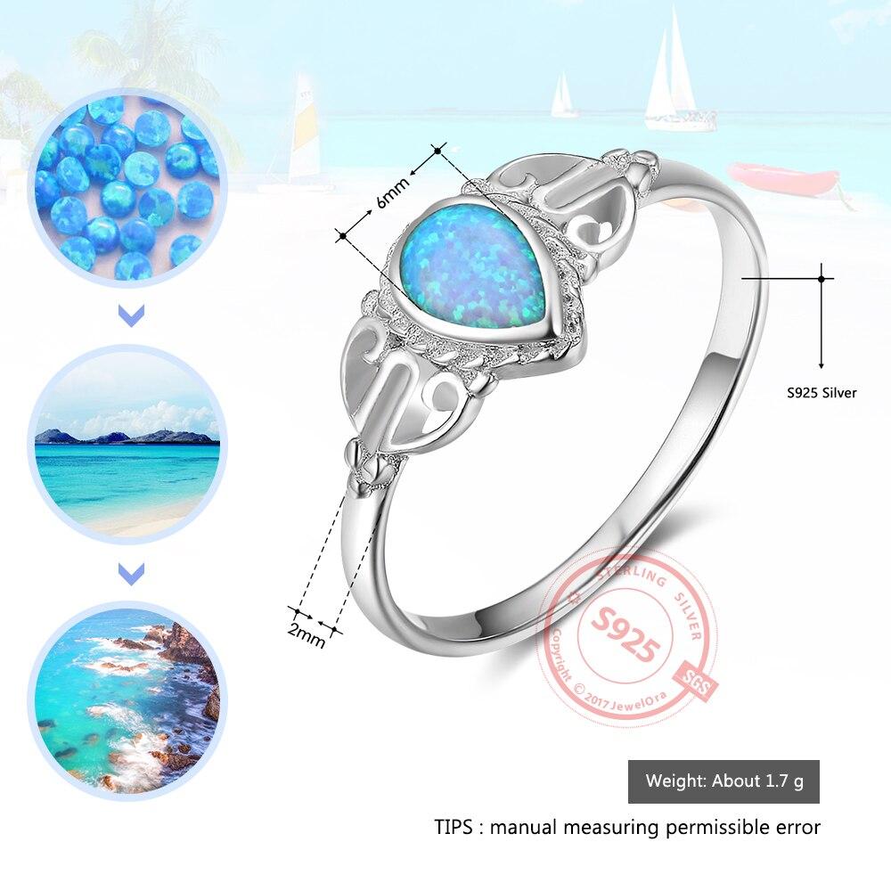 925 Sterling Silver Elegant Rings for Women – Water Drop Shape Blue Opal Stone – Fashion Jewelry Birthday Gift for Mother -Customized Jewel