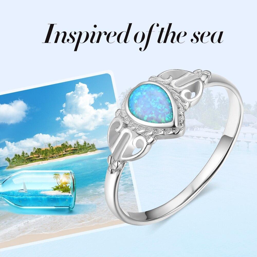 925 Sterling Silver Elegant Rings for Women – Water Drop Shape Blue Opal Stone – Fashion Jewelry Birthday Gift for Mother -Customized Jewel