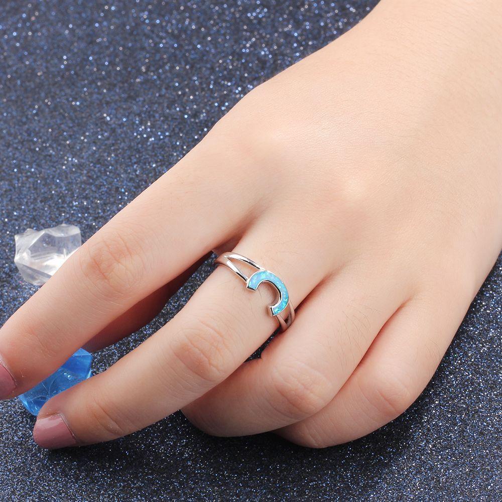 Authentic 925 Sterling Silver Rings with Blue Opal Stone Letter C Design – Trendy Jewelry Gift for Women-Customized Jewel