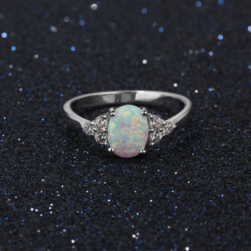 Classic Wedding Ring 8mm Oval Cream Opal Stone Genuine 925 Sterling Silver Rings For Women Fashion Jewelry-Customized Jewel