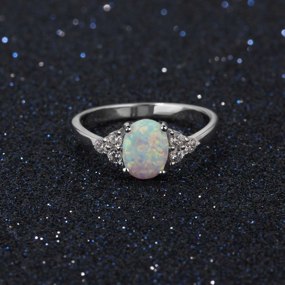 Classic Wedding Ring 8mm Oval Cream Opal Stone Genuine 925 Sterling Silver Rings For Women Fashion Jewelry-Customized Jewel