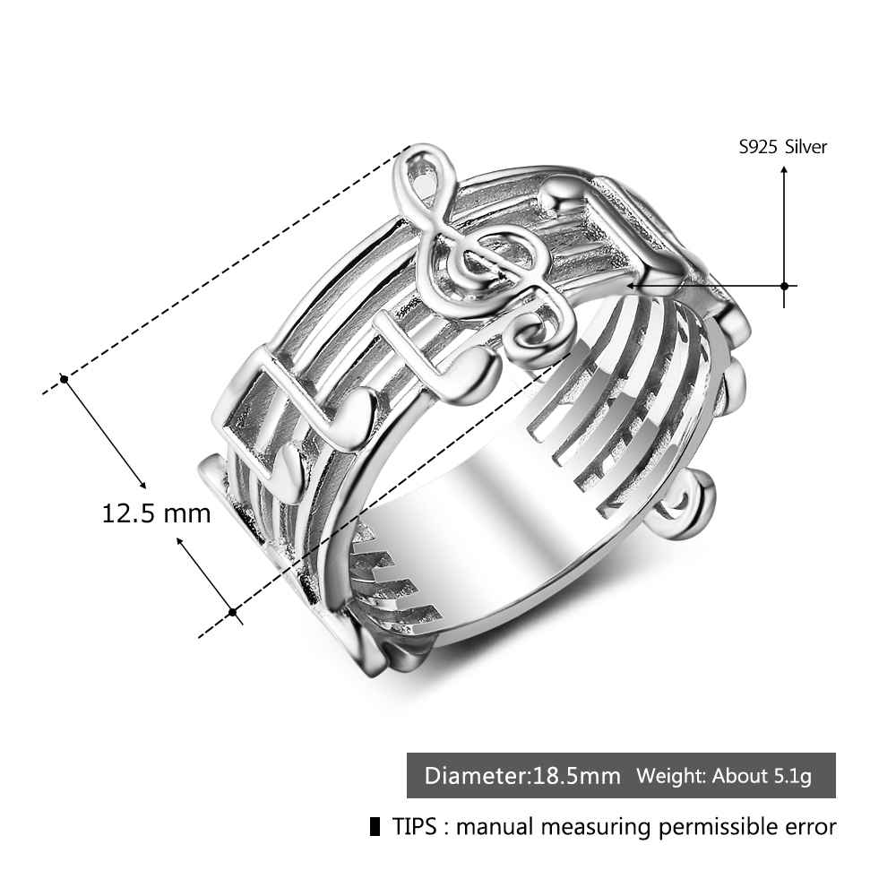 Trendy 925 Sterling Silver Rings for Women with Musical Note Shape, Fashion Jewelry Gift for Music Lovers-Customized Jewel