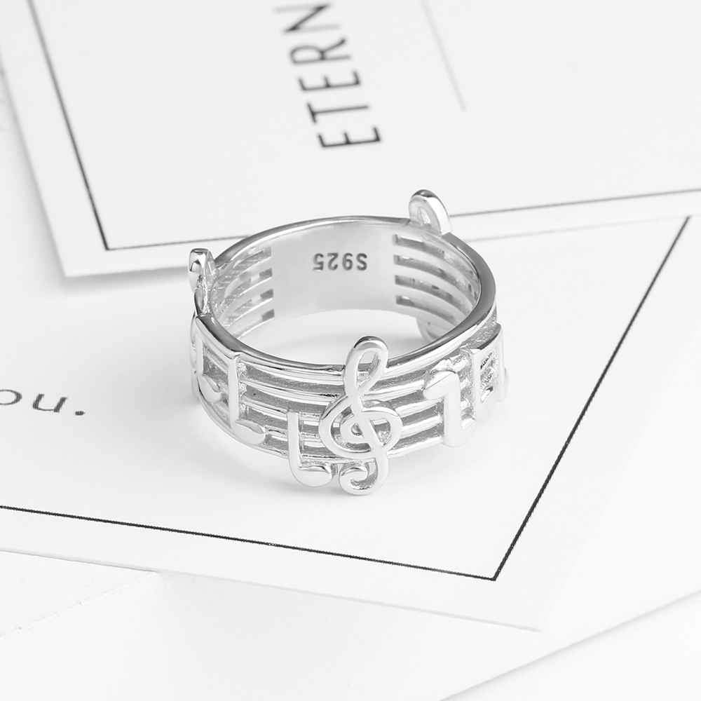 Trendy 925 Sterling Silver Rings for Women with Musical Note Shape, Fashion Jewelry Gift for Music Lovers-Customized Jewel
