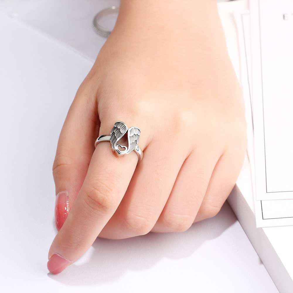 925 Sterling Silver Angel Wings with Heart Rings, Fashion Jewelry Gifts for Women-Customized Jewel