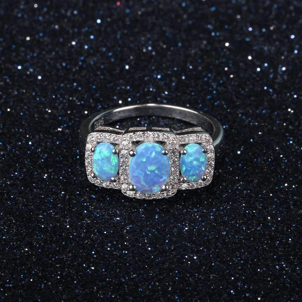 925 Sterling Silver Women's Rings Luxurious Blue Opal Stone Party Jewelry Anel For Women-Customized Jewel
