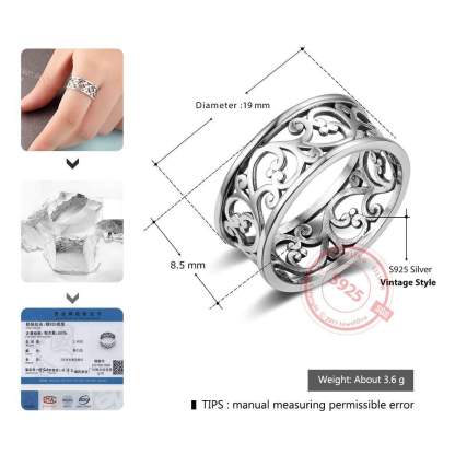 Solid 925 Sterling Silver Vintage Style Rings for Women with Vintage Style Vine Wave Pattern-Customized Jewel