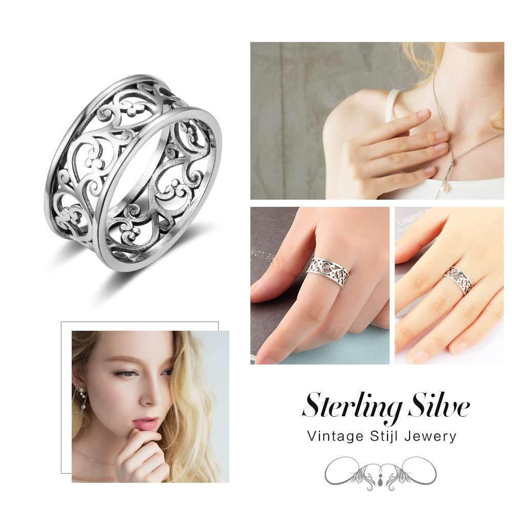 Solid 925 Sterling Silver Vintage Style Rings for Women with Vintage Style Vine Wave Pattern-Customized Jewel