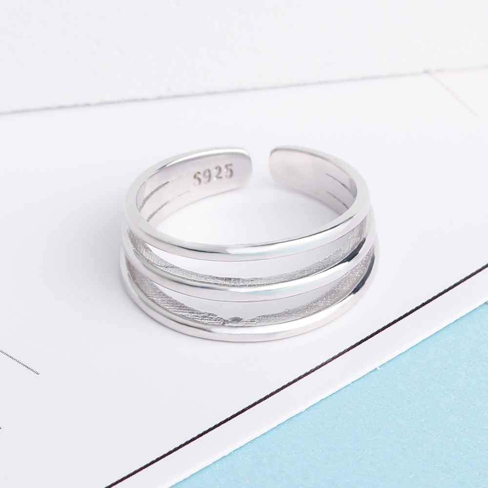 925 Sterling Silver 3 Layer Adjustable Open Cuff Wide Rings for Men & Women, Classy Fashion Jewelry Gift-Customized Jewel