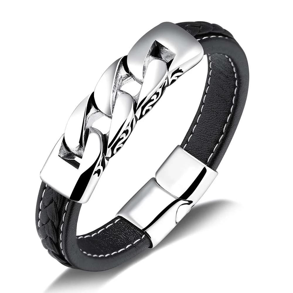 Stainless Steel Leather Bracelet, Weave Shape Bracelets, Fashion Jewelry for Men-Customized Jewel