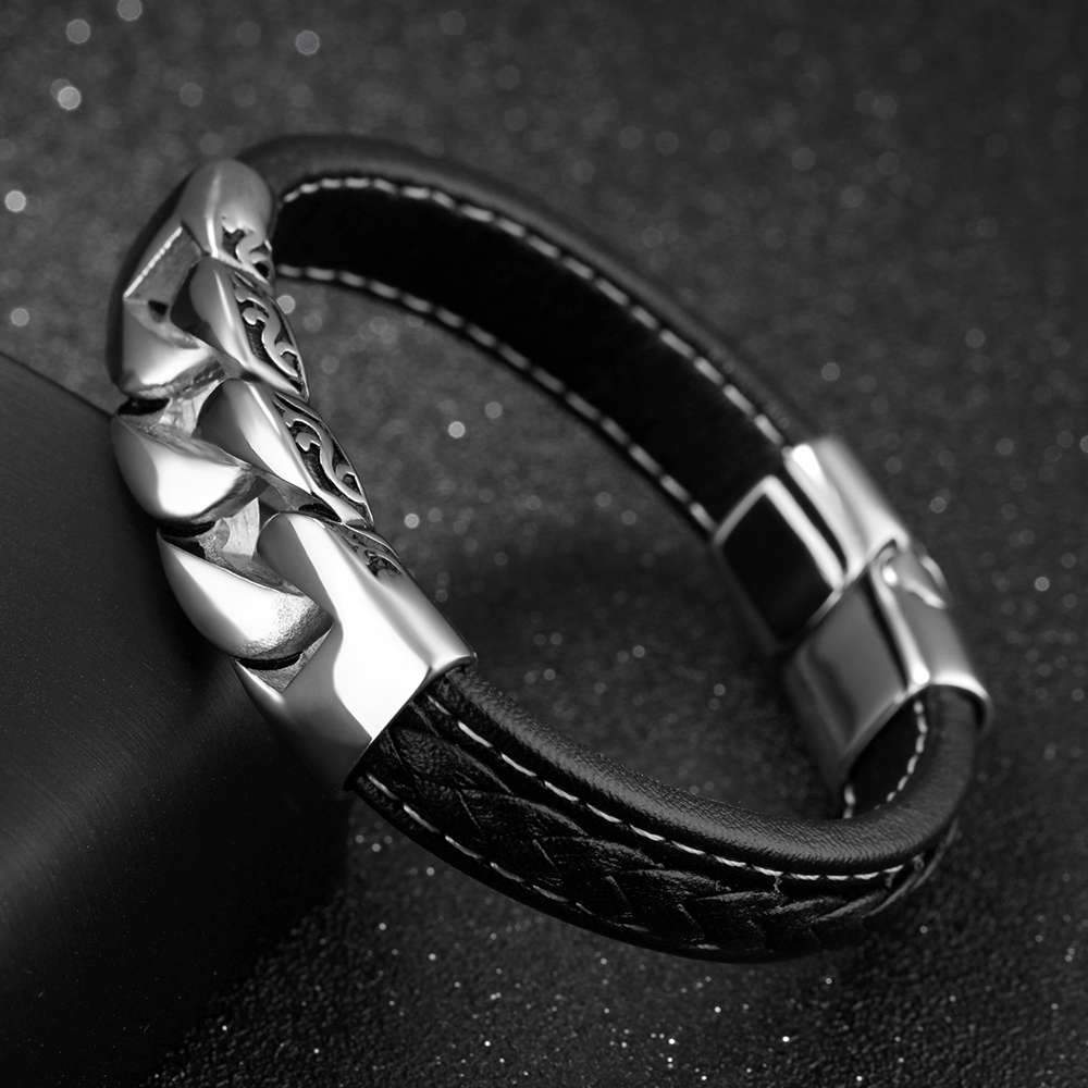 Stainless Steel Leather Bracelet, Weave Shape Bracelets, Fashion Jewelry for Men-Customized Jewel
