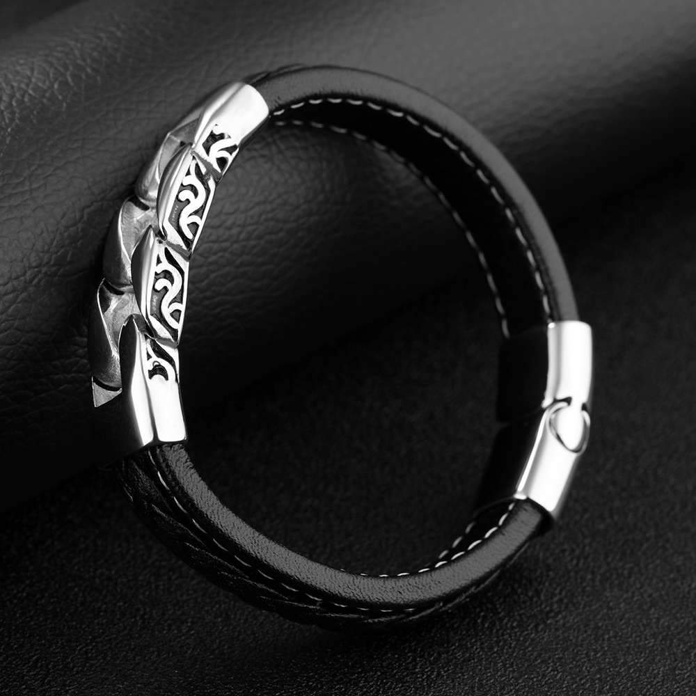 Stainless Steel Leather Bracelet, Weave Shape Bracelets, Fashion Jewelry for Men-Customized Jewel