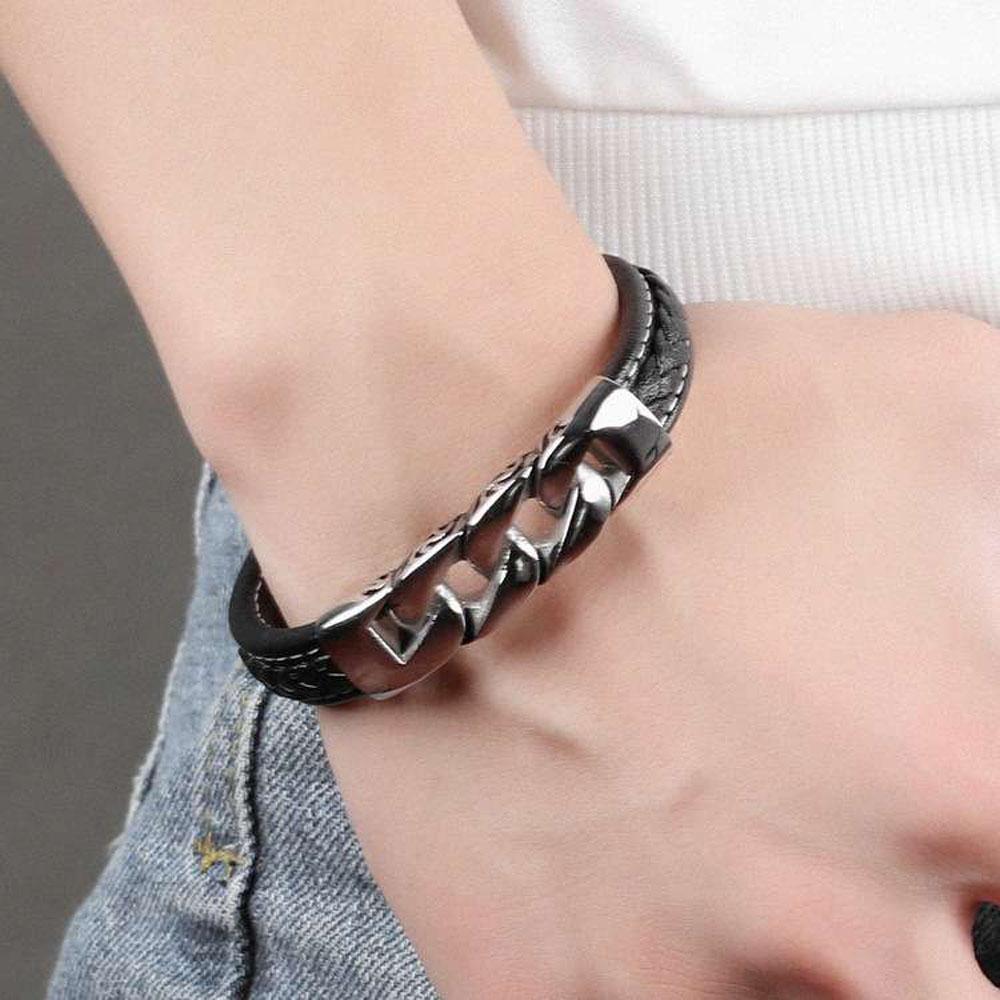 Stainless Steel Leather Bracelet, Weave Shape Bracelets, Fashion Jewelry for Men-Customized Jewel