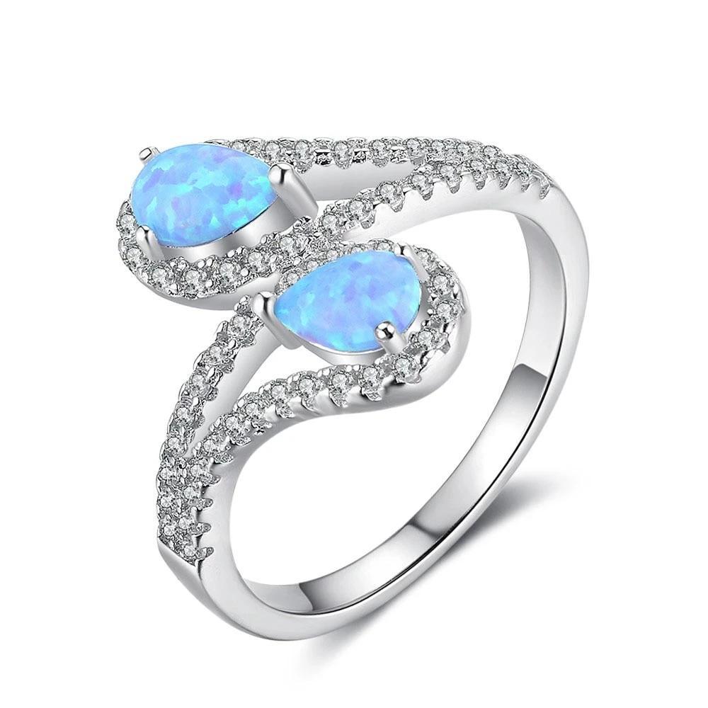 925 Sterling Silver Ocean Style Blue Opal Ring, Elegant Jewelry for Women-Customized Jewel