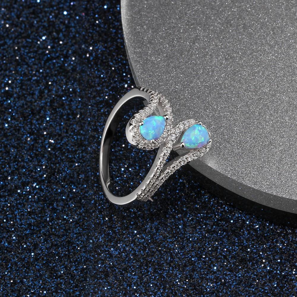 925 Sterling Silver Ocean Style Blue Opal Ring, Elegant Jewelry for Women-Customized Jewel