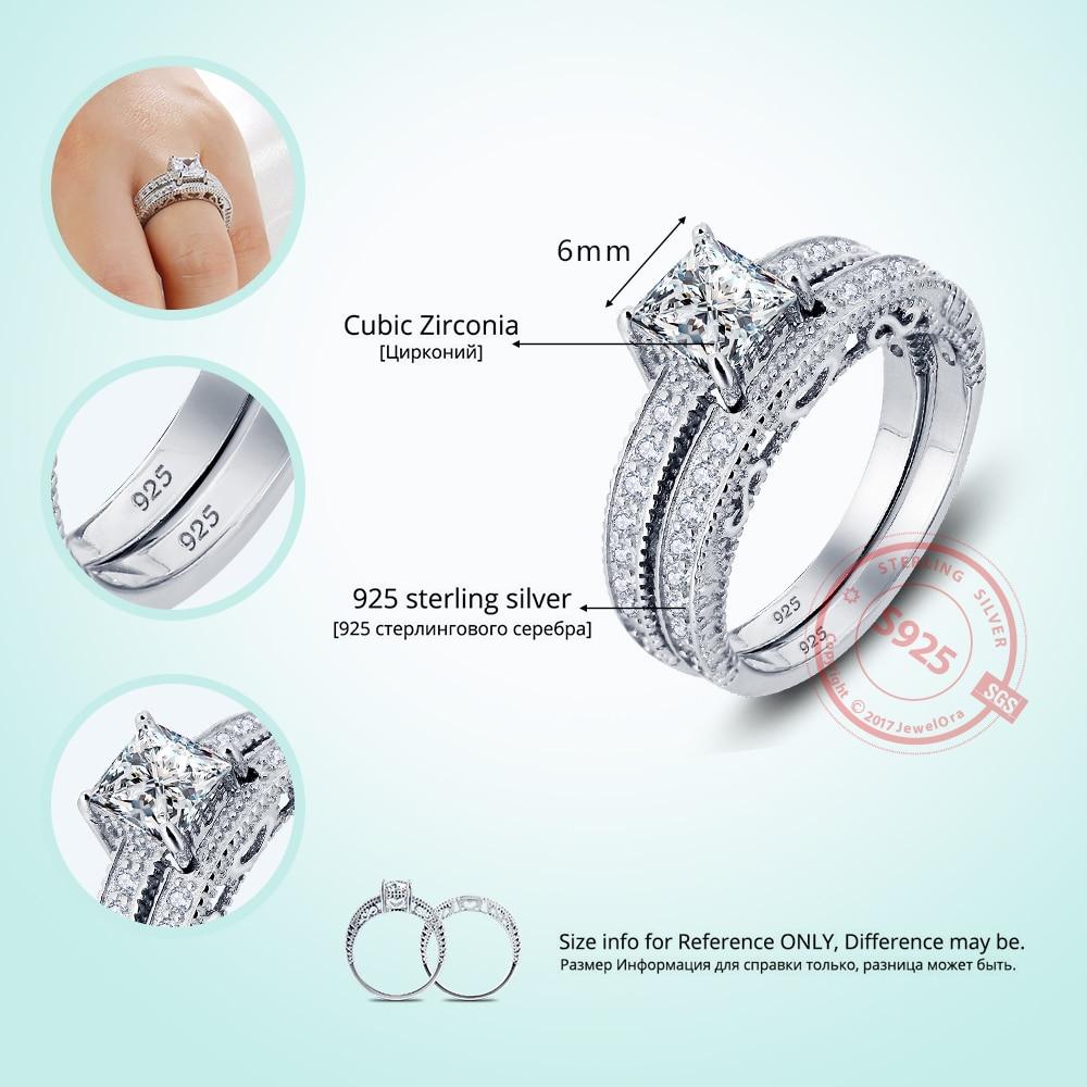 925 Sterling Silver 6mm Square Cubic Zirconia Stone Ring Sets, Fashion Jewelry Gift for Women-Customized Jewel