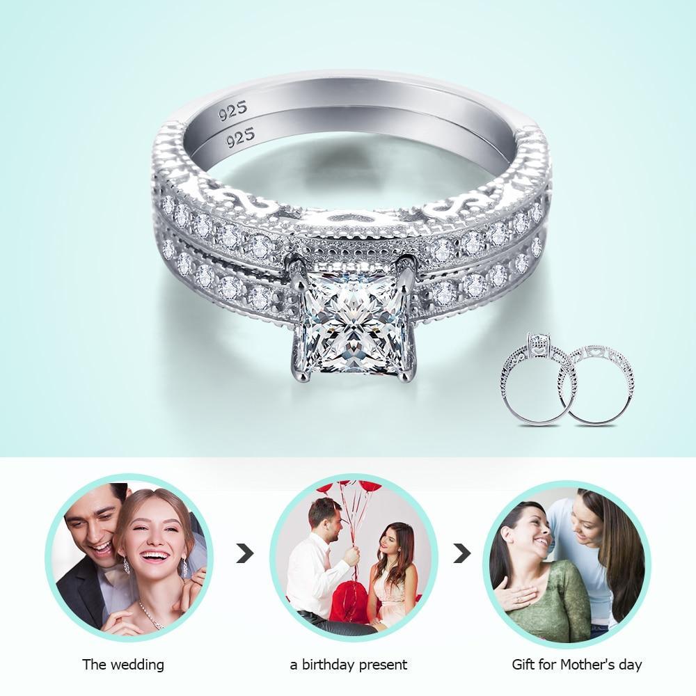 925 Sterling Silver 6mm Square Cubic Zirconia Stone Ring Sets, Fashion Jewelry Gift for Women-Customized Jewel