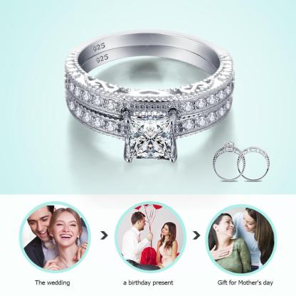 925 Sterling Silver 6mm Square Cubic Zirconia Stone Ring Sets, Fashion Jewelry Gift for Women-Customized Jewel