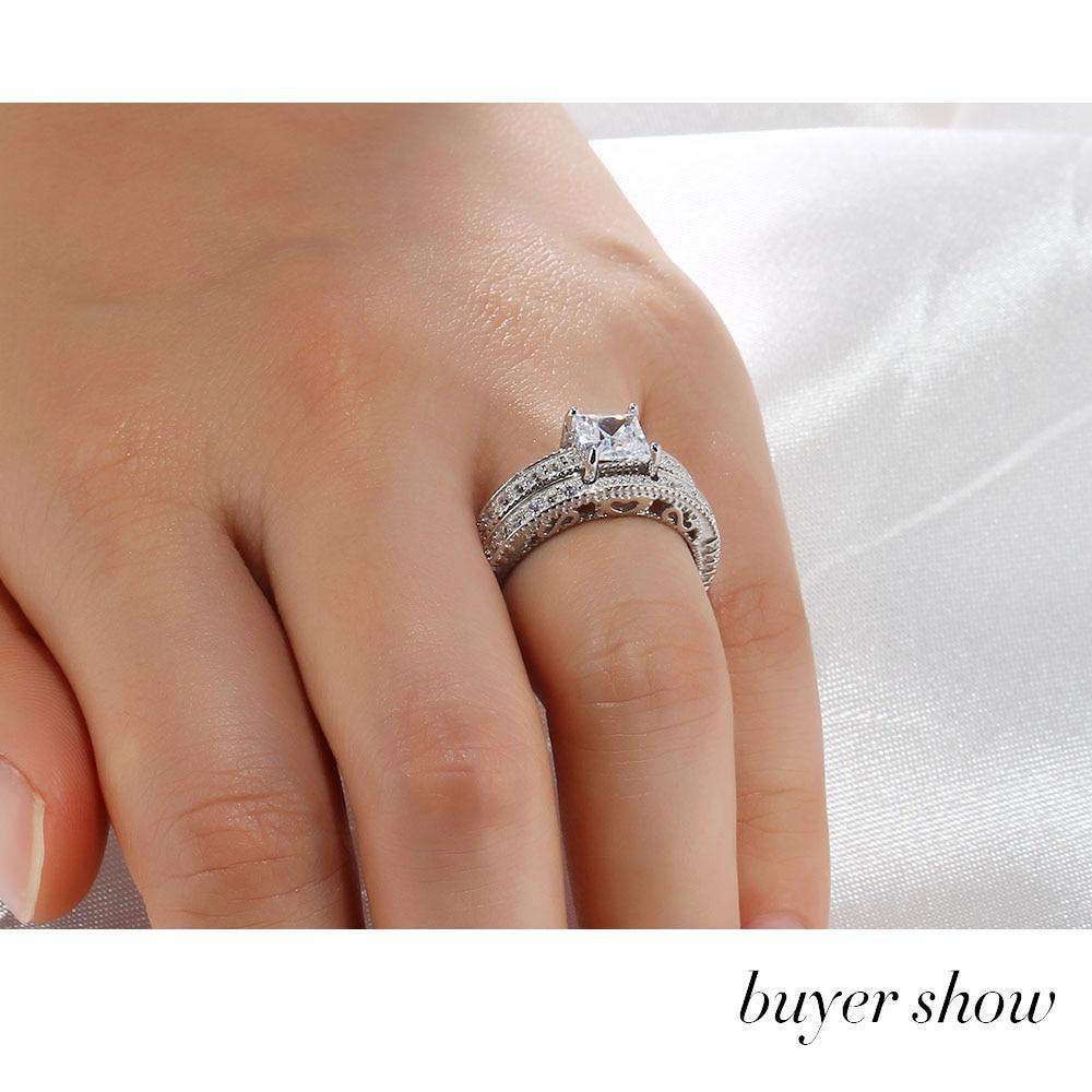 925 Sterling Silver 6mm Square Cubic Zirconia Stone Ring Sets, Fashion Jewelry Gift for Women-Customized Jewel