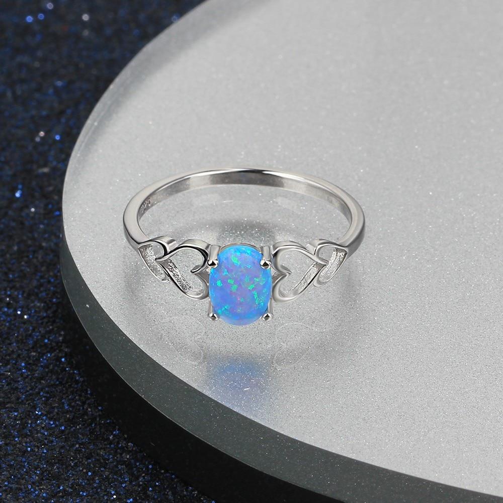 925 Sterling Silver Heart Design Blue Opal Rings, Fashion Jewelry Gift for Women-Customized Jewel